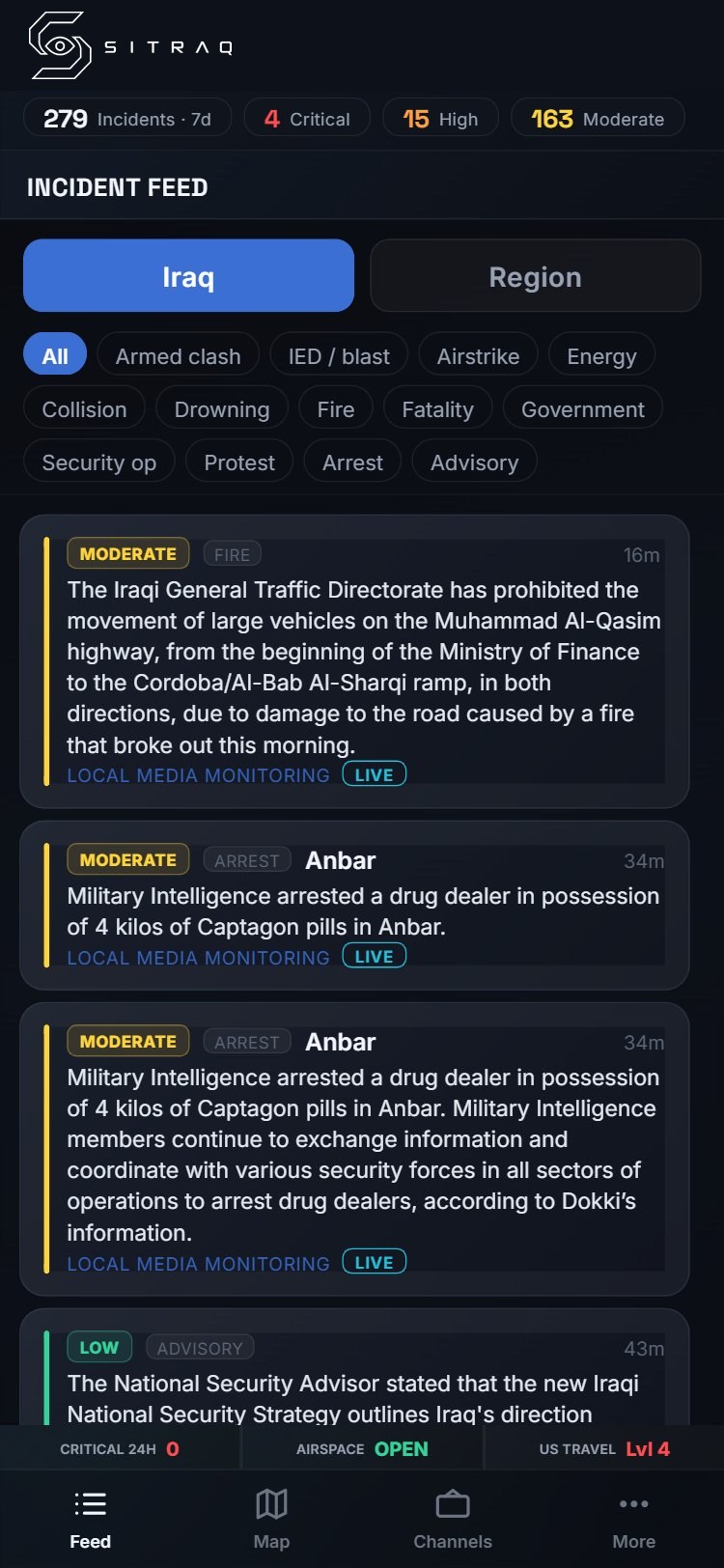 SITRAQ mobile incident feed